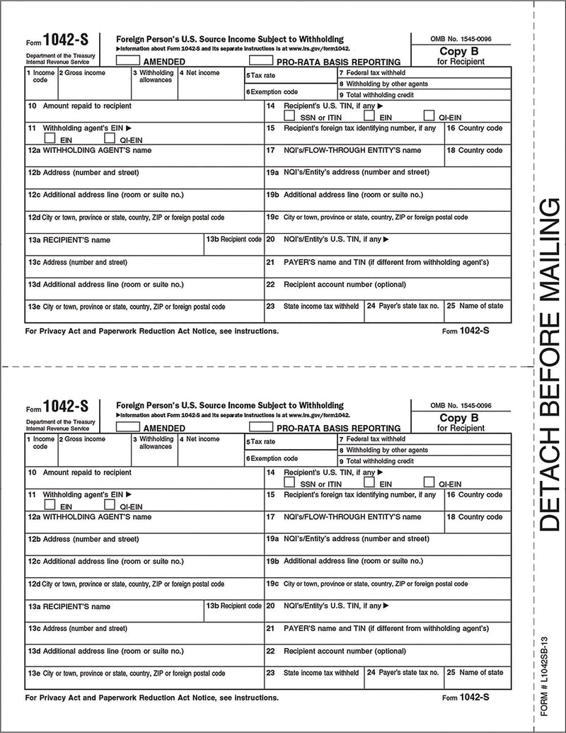 TOPS 2016 1042-S Tax Form, 1-Part, Copy B, 50/Pack (L1042SB-15)