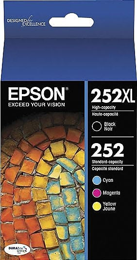 Epson T252 Black High Yield and Cyan/Magenta/Yellow Standard Yield Ink Cartridge, 4/Pack (T252XL-BCS)