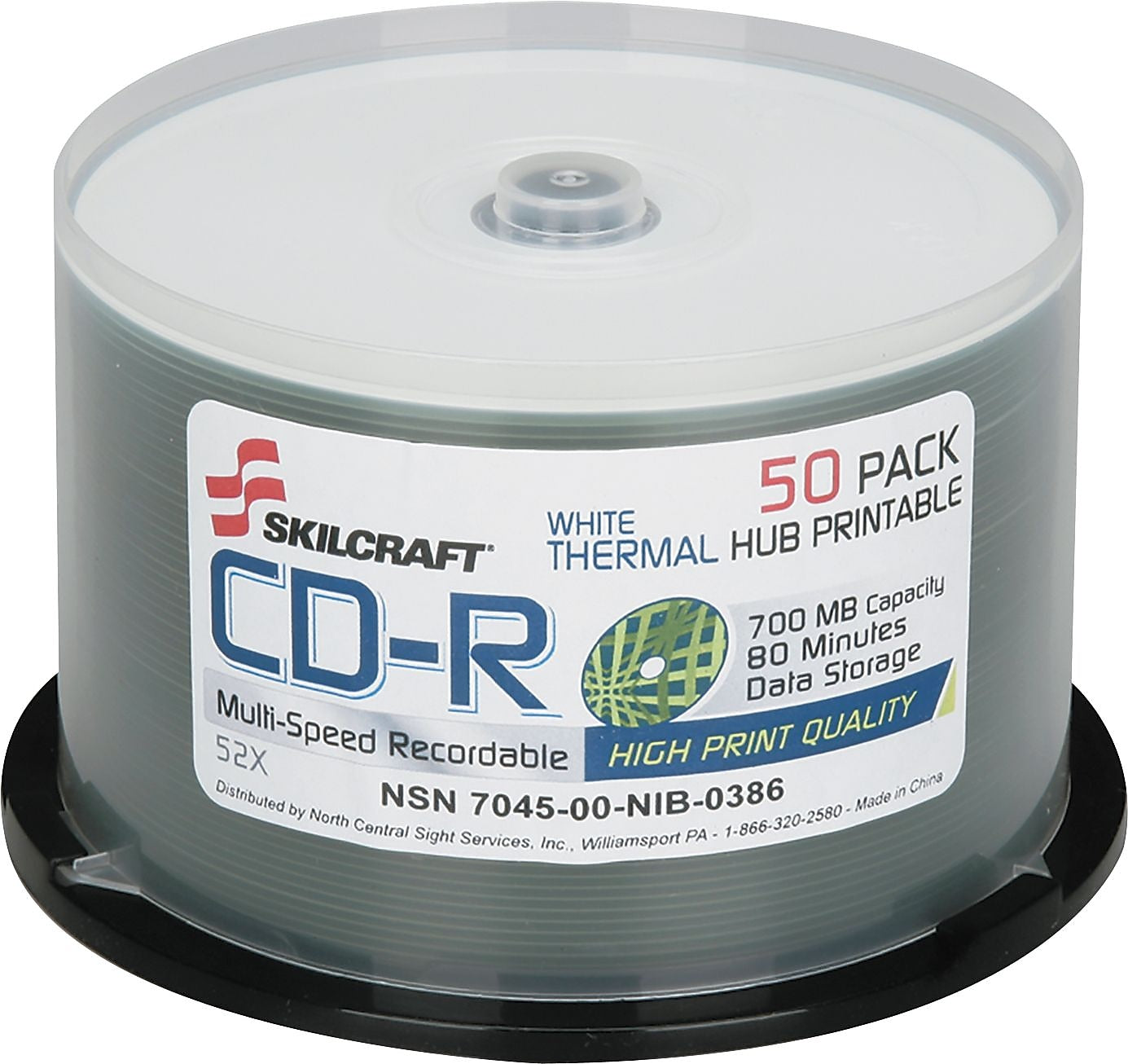 AbilityOne 7045016269521 CD-R Recordable Disc, 700m/80 Min, 52x, Spindle