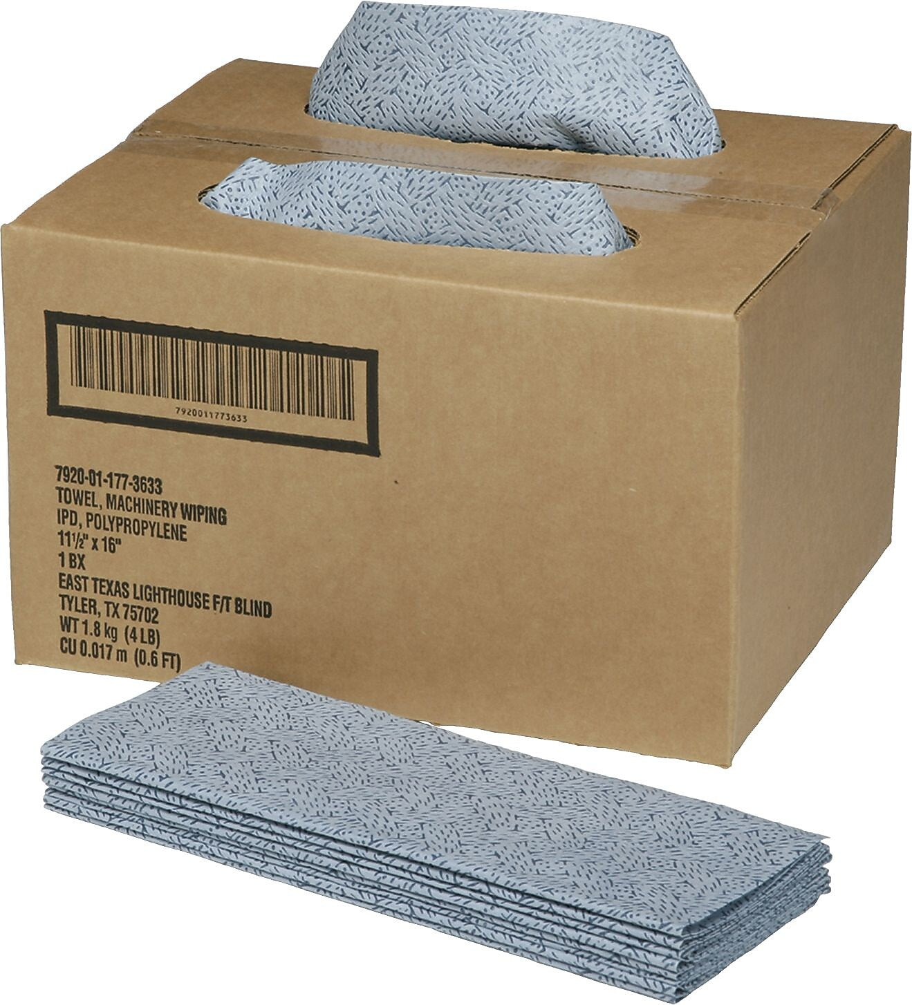AbilityOne Assorted Materials Cleaning Wipers, Blue, 150 Wipers/Box (NSN1773633)