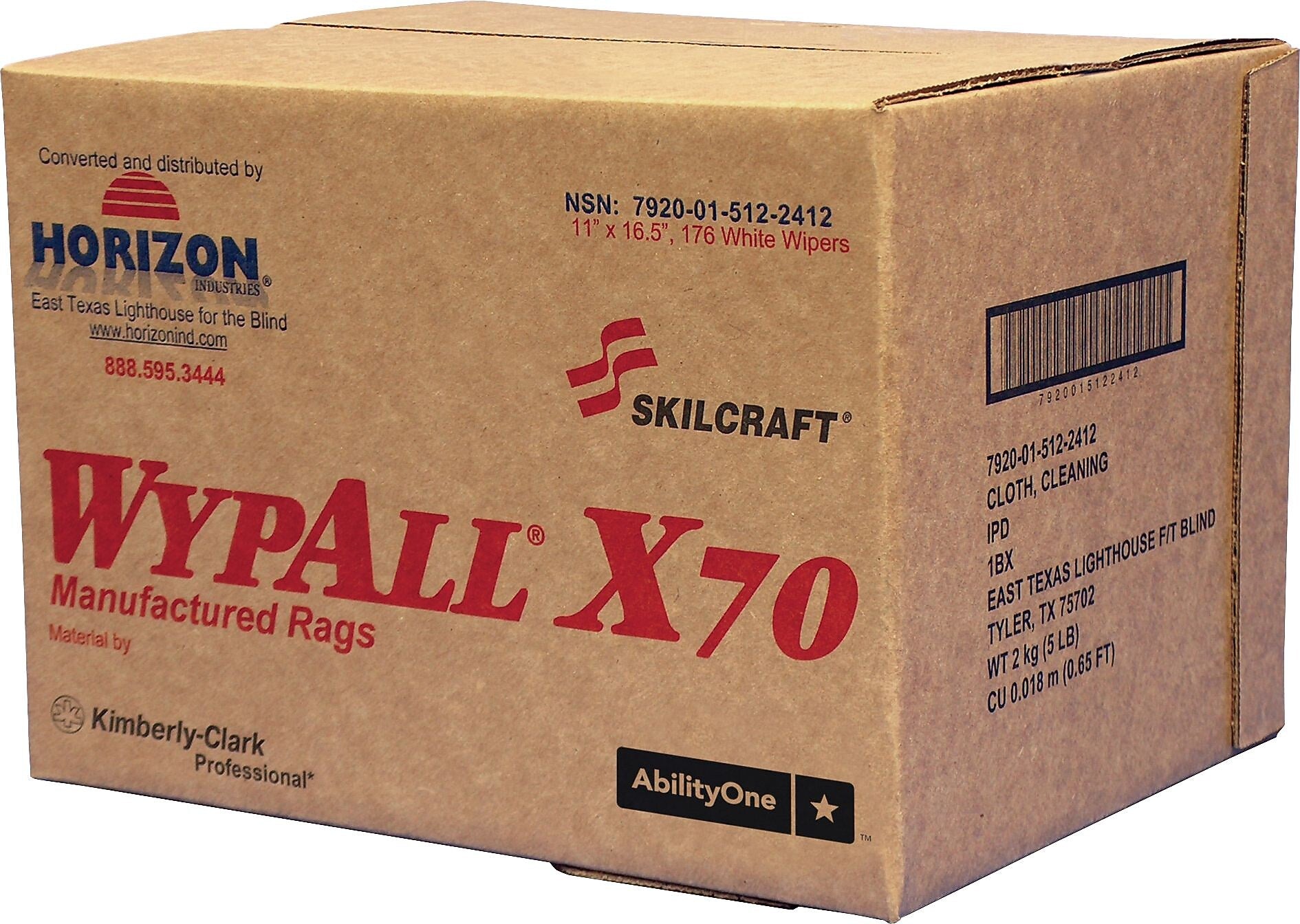 AbilityOne X70 Fabric Cleaning Wipers, White, 175 Wipers/Box (NSN5122412)