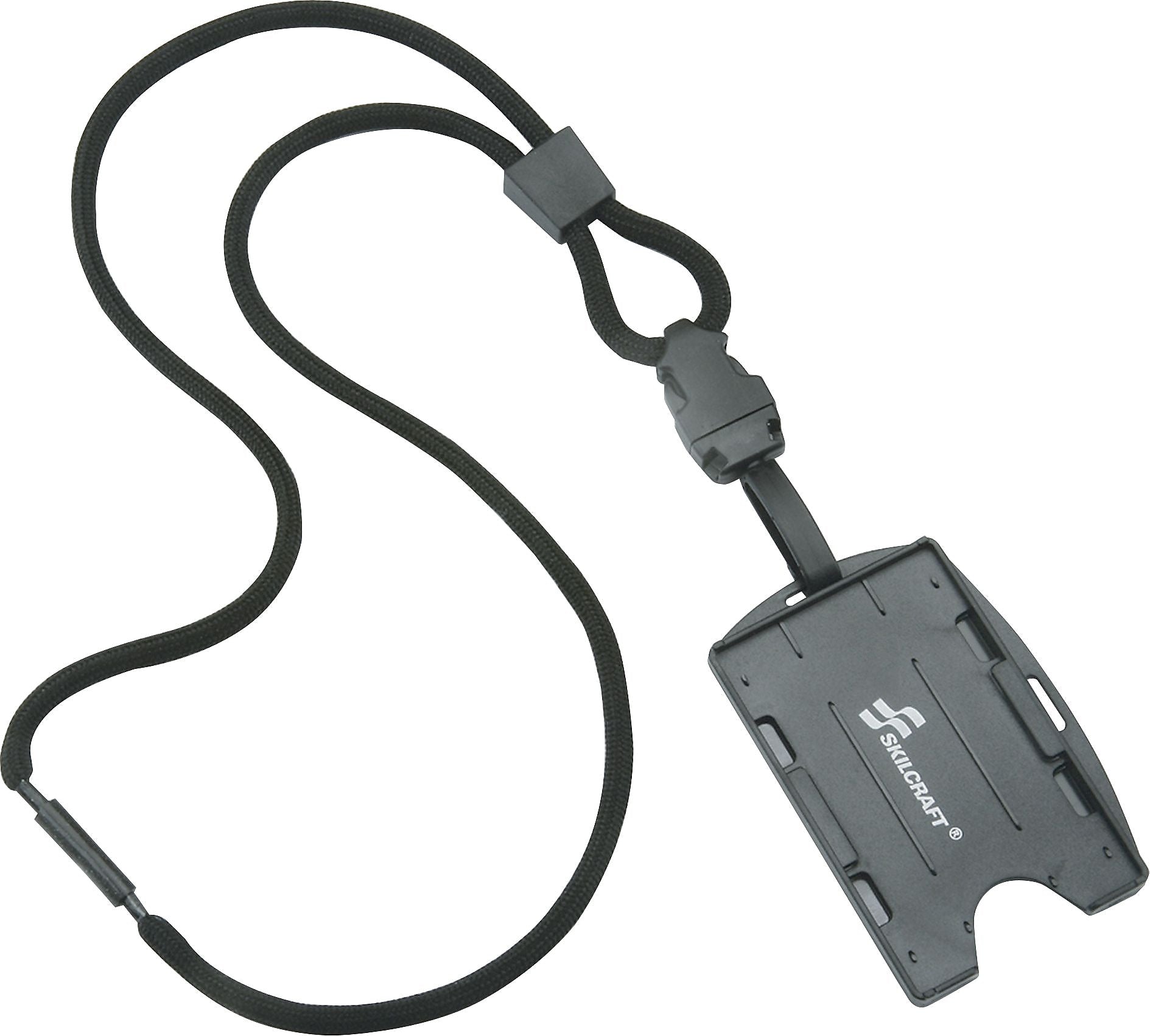 AbilityOne SKILCRAFT Dual Sided ID Holder Lanyard, Vertical, Horizontal, Plastic, Clear, Black