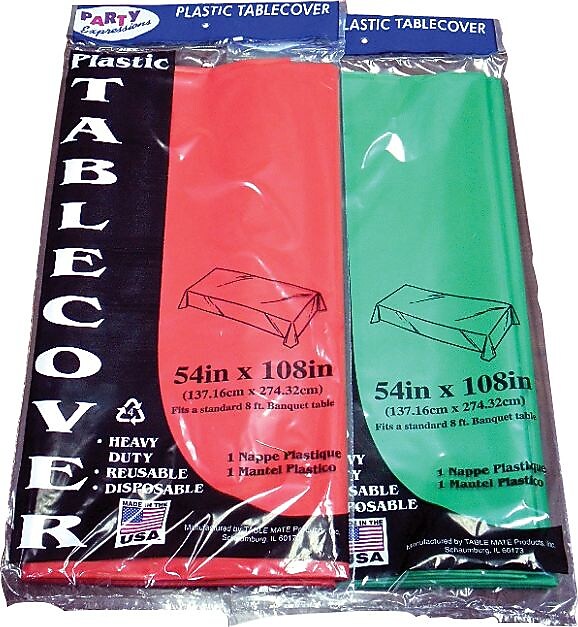TableMate® Plastic Tablecover, Assorted Red & Green, 54" x 108", 6/Pk