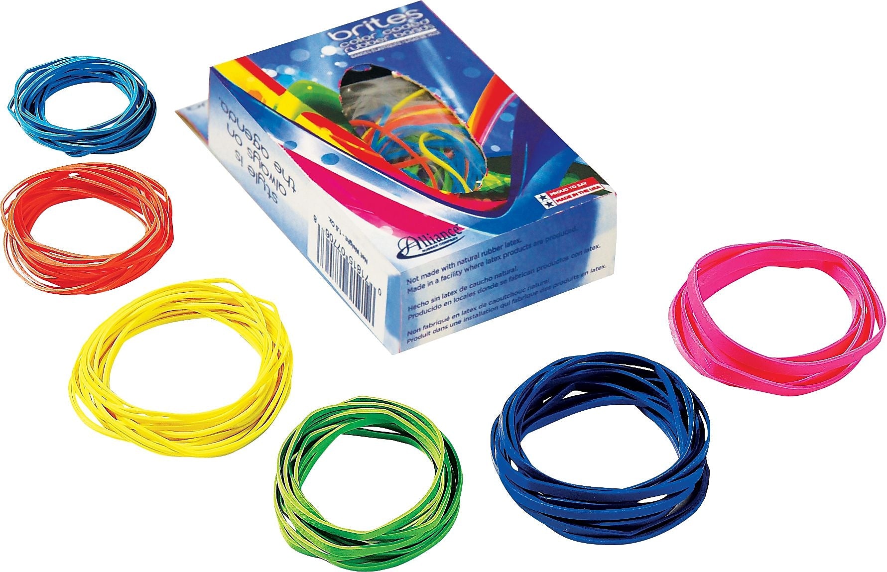 Alliance Brites Pic-Pac Multi-Purpose Assorted Rubber Bands, Non-Latex, Assorted Colors, 250/Box (07706)