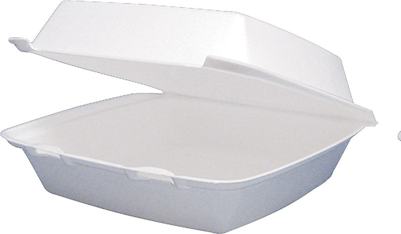 Dart® Foam Carryout Hinged Food Container, 1 Comp, 3"(H) x 9 1/4"(W) x 9 1/2"(D), White