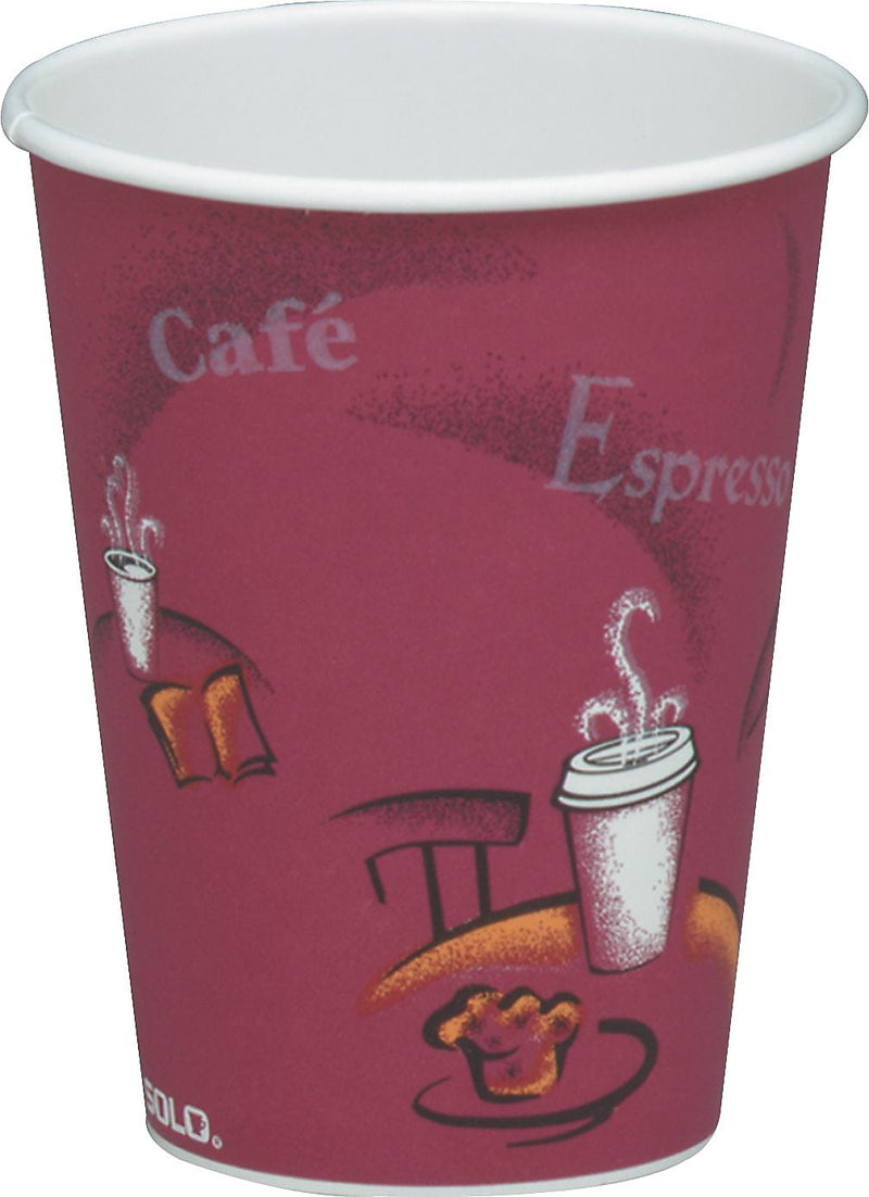 Bistro Design Hot Drink Cups, Paper, 8oz, Maroon, 50/Bag, 20 Bags/Ct