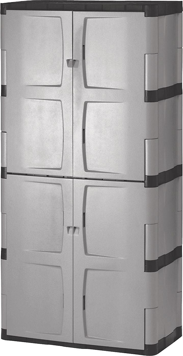 Double-Door Storage Cabinet - Base/Top, 36w x 18d x 72h, Gray/Black