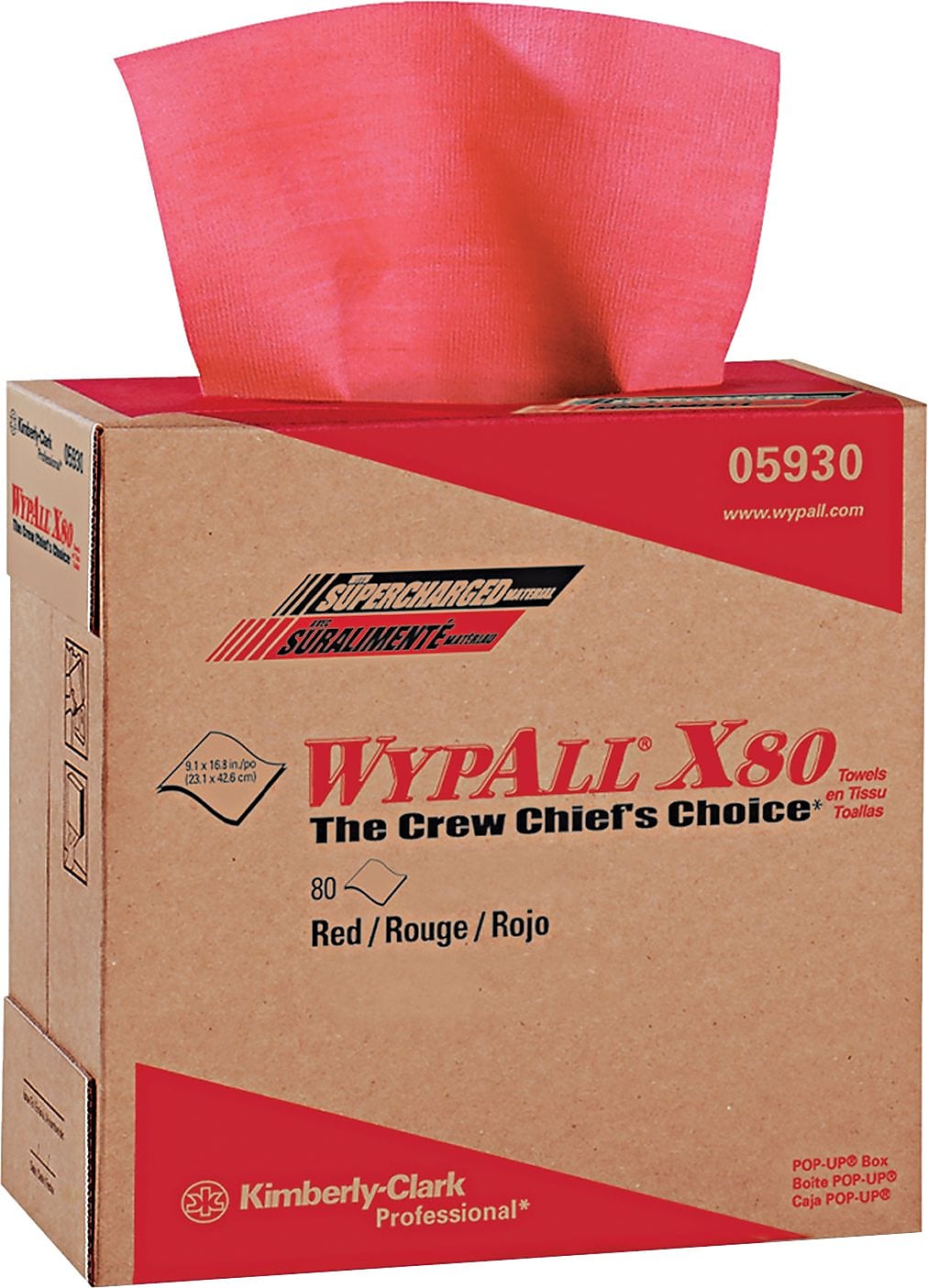 WypAll X80 Nylon Cleaning Towels, 16.8" x 9.1", Red, 2 lbs., 400 Towels/Pack (KCC05930)