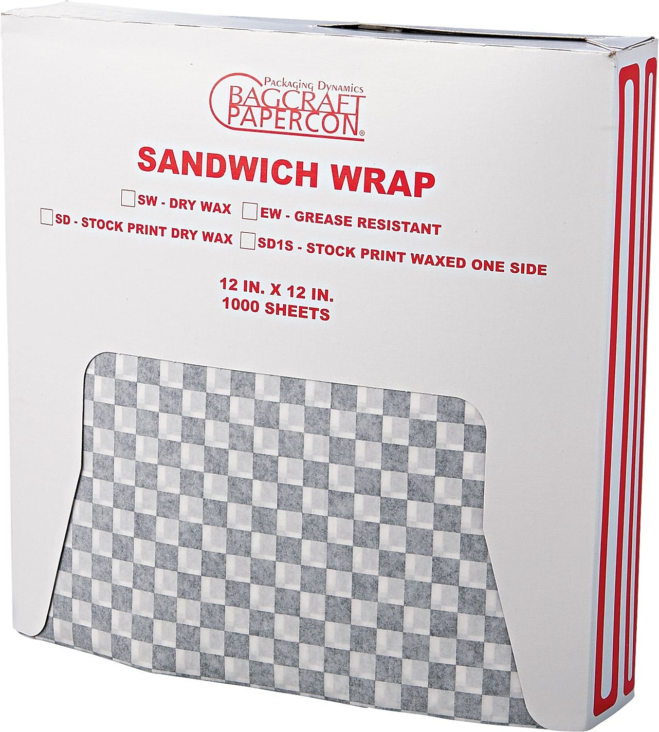 Grease Resistant Wrap/Liners, 12 x 12, Black Checker, 1000/Bx, 5 Boxes/Ct