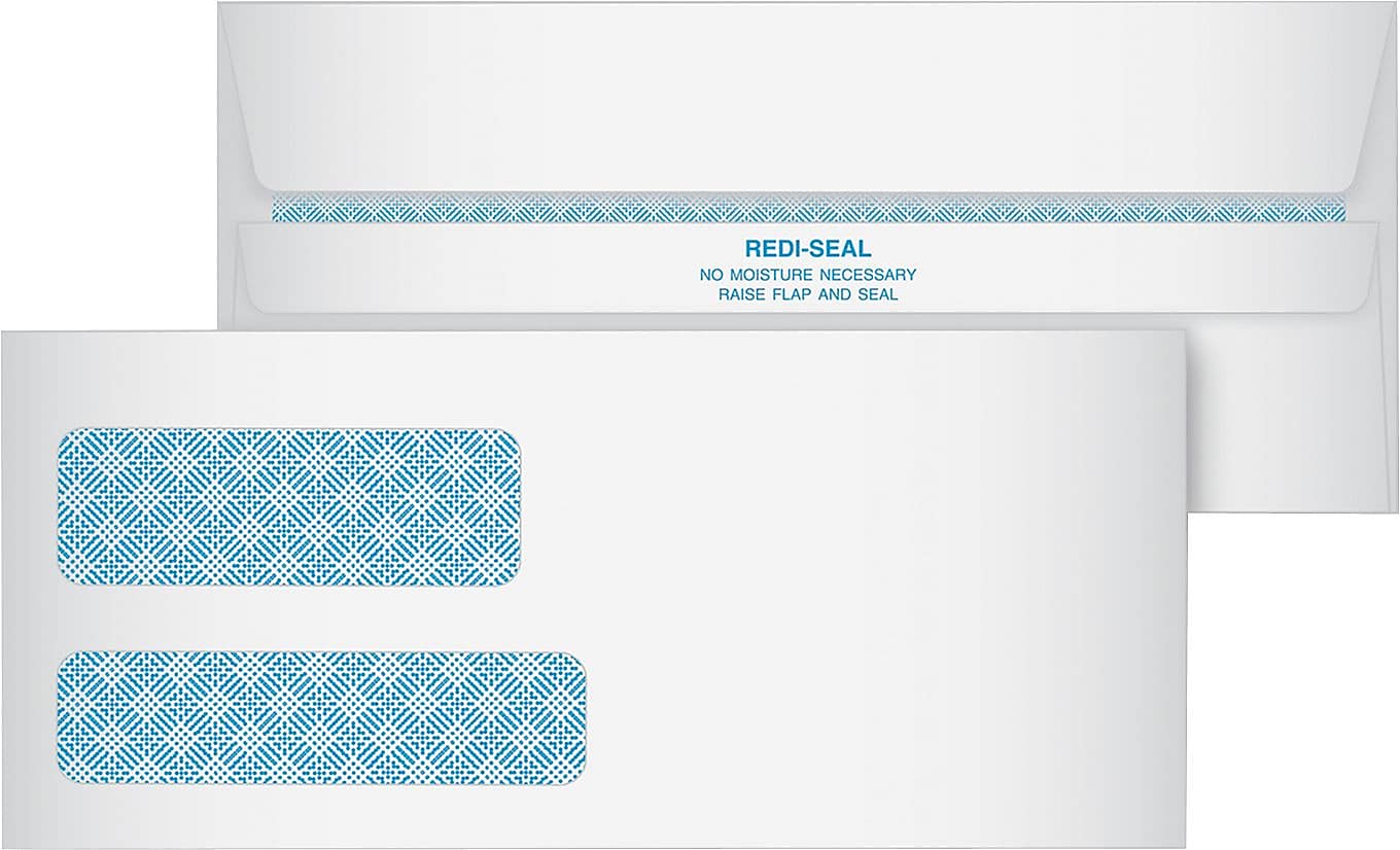 Redi-Seal Envelope, Security, #9, Double Window, Contemporary, White, 250/Bx