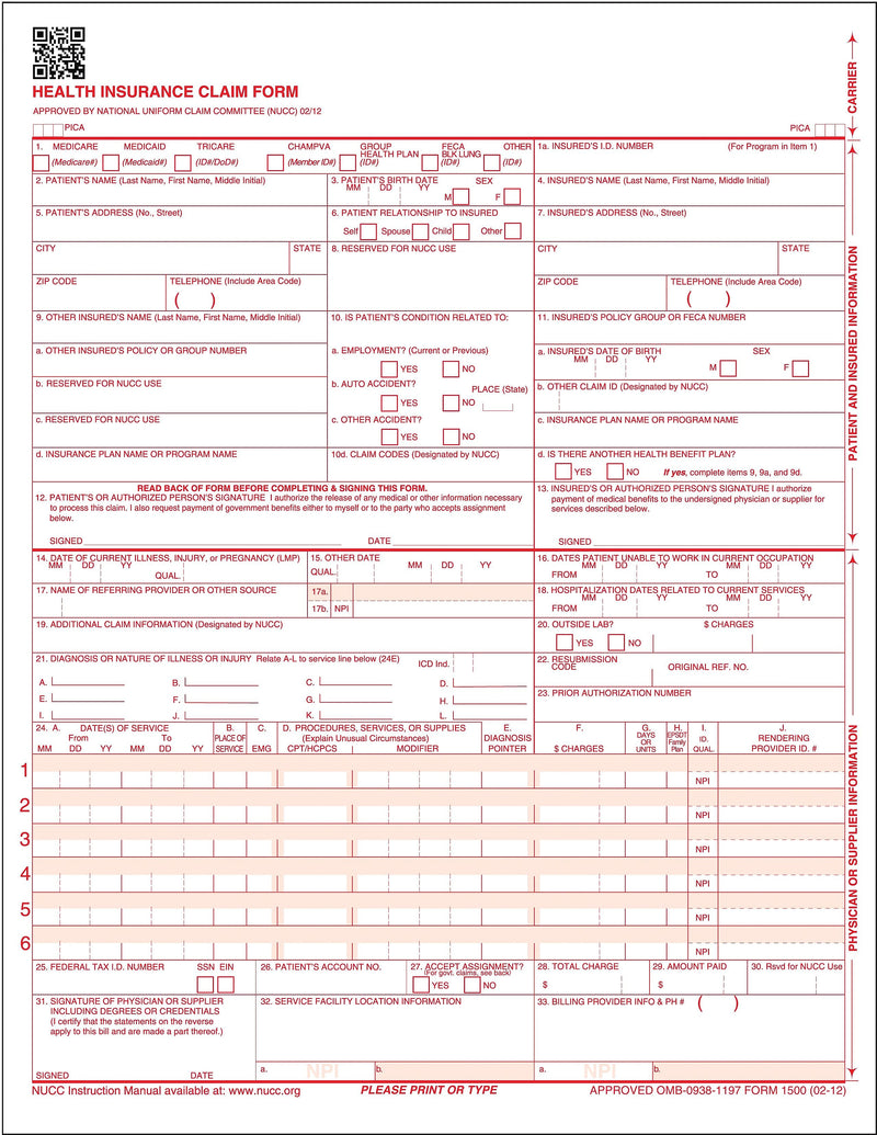 ComplyRight CMS-1500 Health Insurance Claim Form, 250/Box (CMS12LC250)