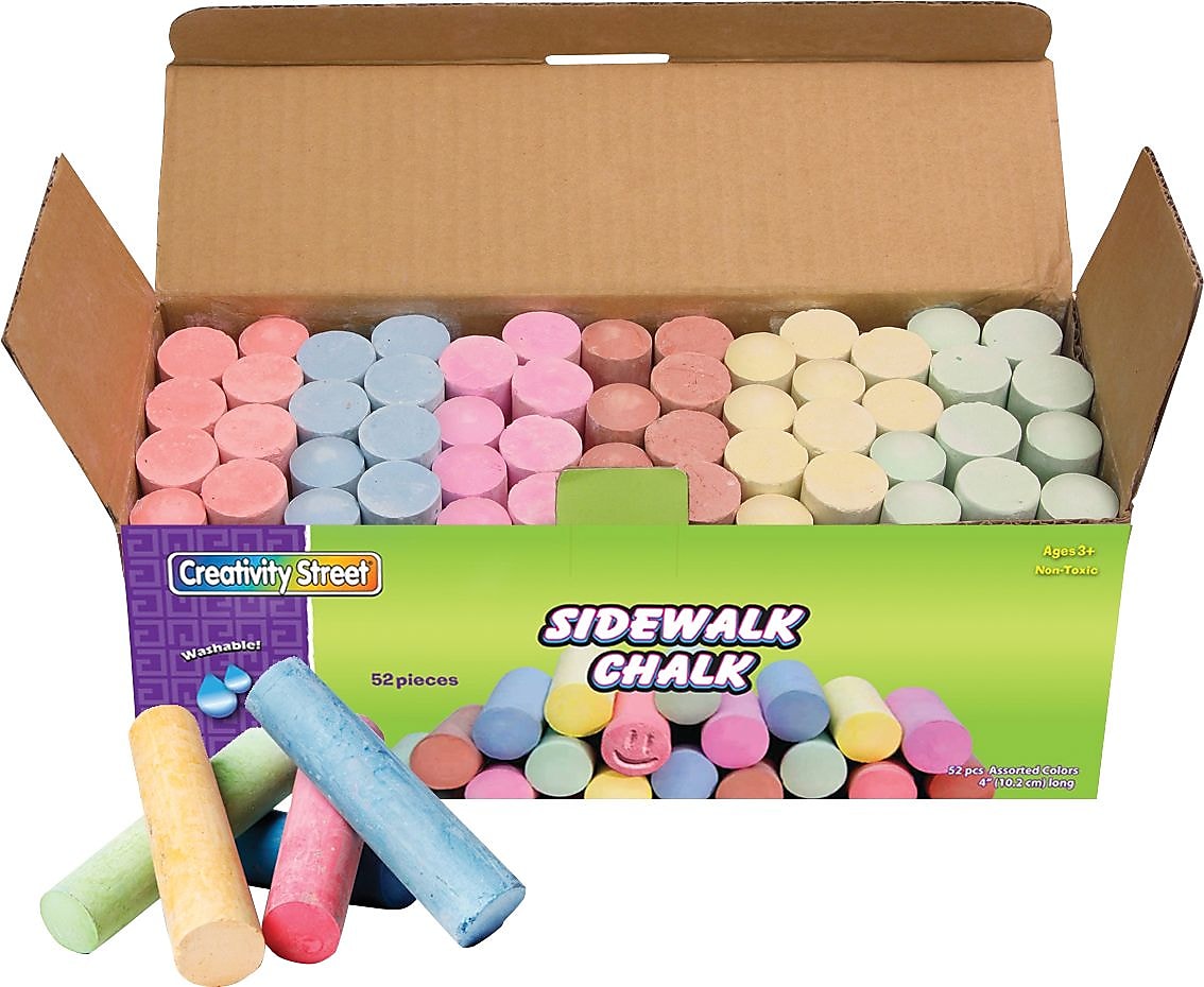 CREATIVITY STREET Chenille Kraft Jumbo Stick Sidewalk Chalk, Assorted Colors, 52/Box (CKC1752)