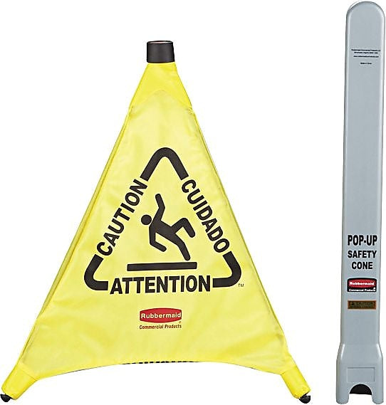 Rubbermaid® Multilingual "Caution" Pop-Up Safety Cone, 20" x 21" x 21", 1/EA