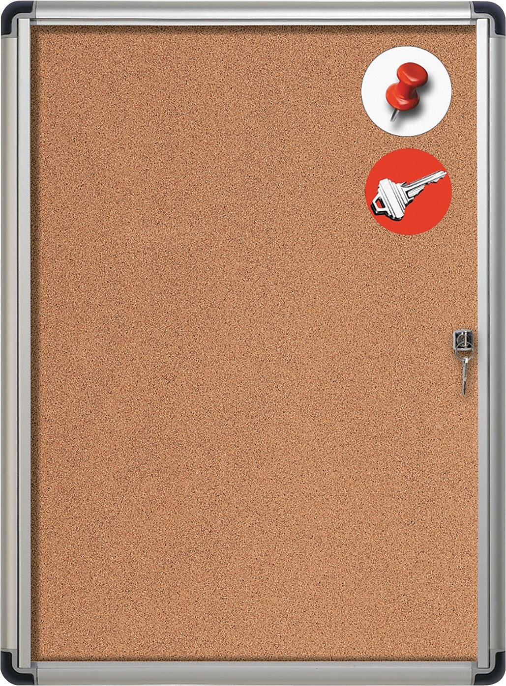 MasterVision® Slim-Line Enclosed Cork Bulletin Board, Cork, 38" X 28" X 1 3/8" (VT630101690)