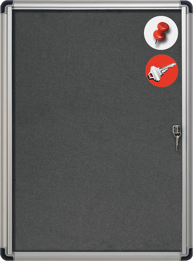 MasterVision® Slim-Line Enclosed Fabric Bulletin Board, Gray, 38" X 28" X 1 3/8" (VT630103690)