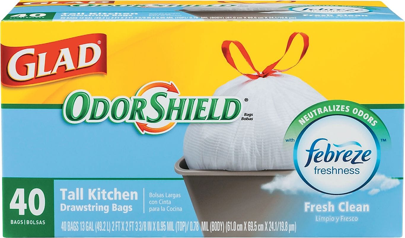 Glad 13 Gallon Scented Kitchen Trash Bag, 0.78 mil, White (CLO78361)