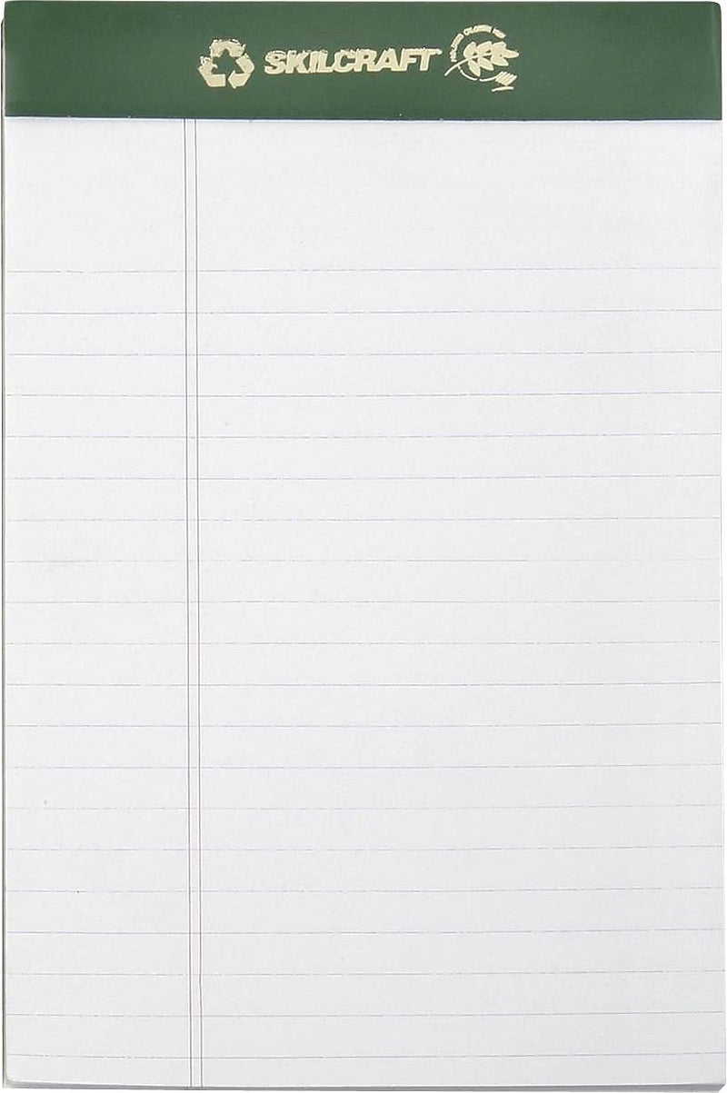 AbilityOne Skilcraft Notepad, 5" x 8", Wide Ruled, Green, 50 Sheets/Pad, 12 Pads (NSN5169629)