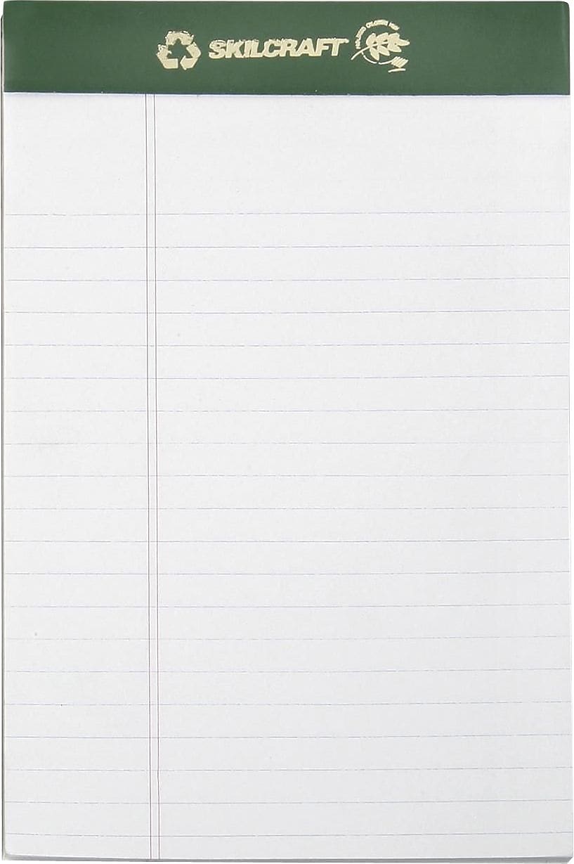 AbilityOne Skilcraft Notepad, 5" x 8", Wide Ruled, Green, 50 Sheets/Pad, 12 Pads (NSN5169629)
