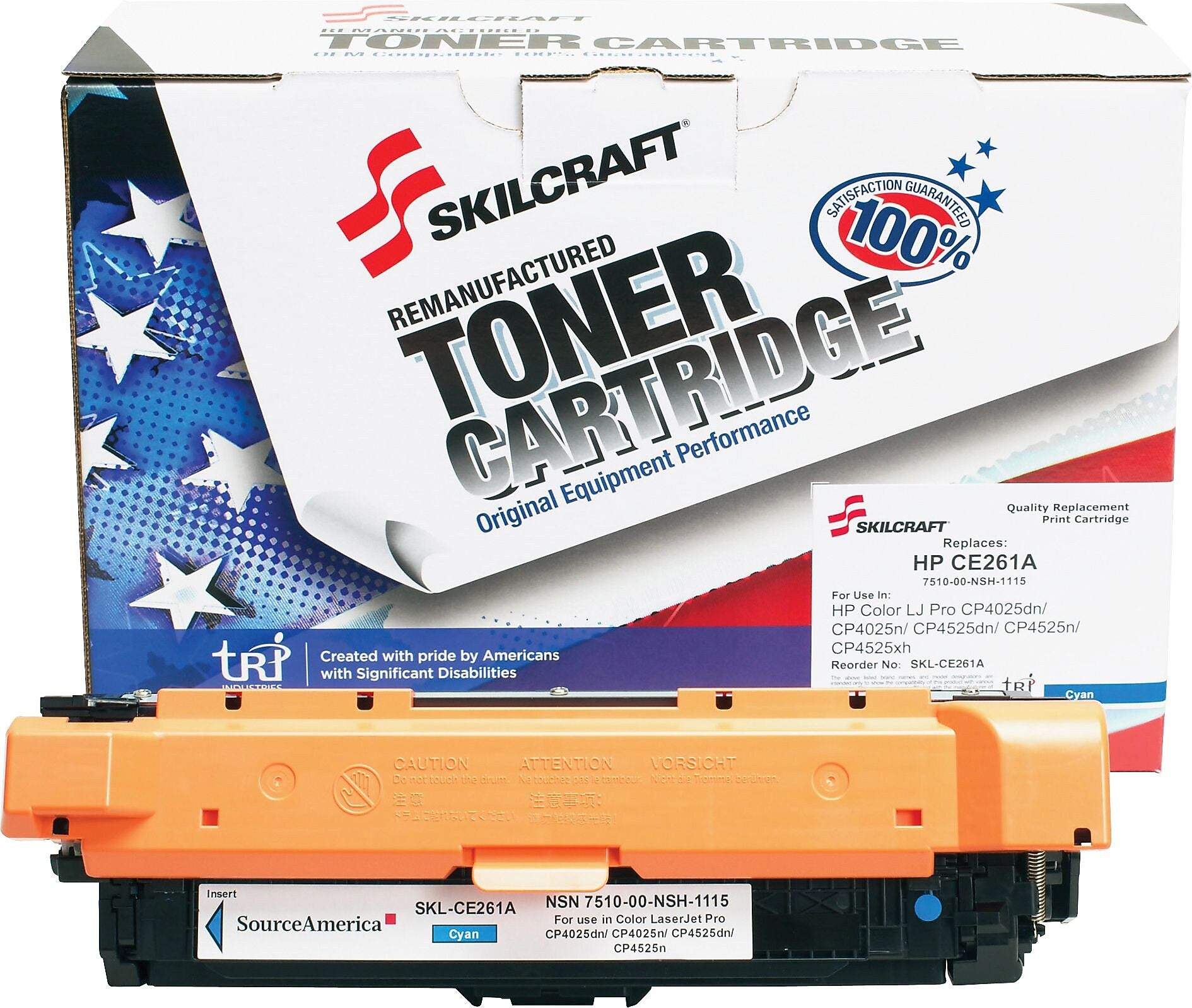 SKILCRAFT Toner Cartridge, Remanufactured for HP (CE261A), Cyan, Laser, 11000 Page, 1 Each