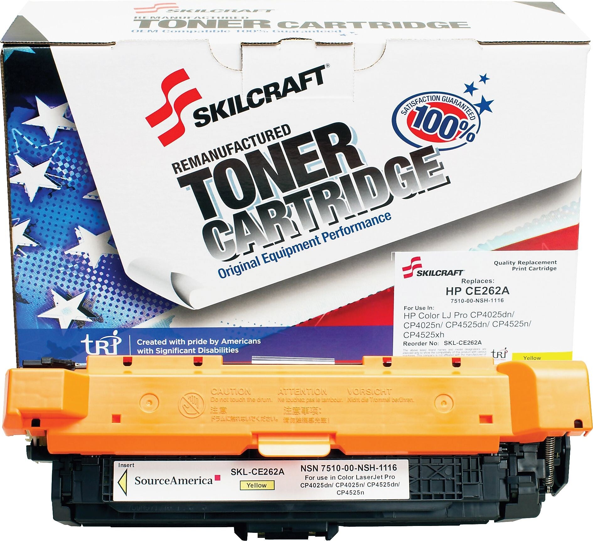 SKILCRAFT Toner Cartridge, Remanufactured for HP (CE262A), Yellow, Laser, 11000 Page, 1 Each