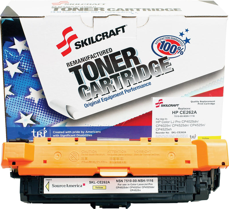 SKILCRAFT Toner Cartridge, Remanufactured for HP (CE262A), Yellow, Laser, 11000 Page, 1 Each