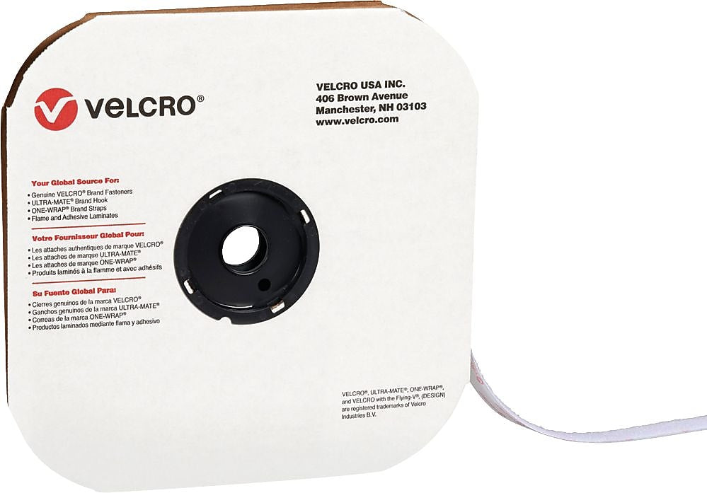 Velcro Loop Only Tape 5/8" x 75' Sticky Back Hook & Loop Fastener, White, Roll (VEL110)