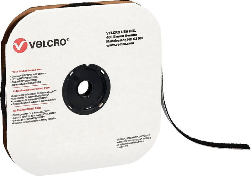 Velcro Loop Only Tape 5/8" x 75' Sticky Back Hook & Loop Fastener, Black, Roll (VEL108)
