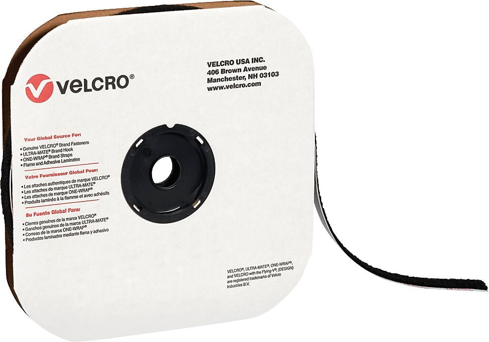 Velcro Loop Only Tape 5/8" x 75' Sticky Back Hook & Loop Fastener, Black, Roll (VEL108)