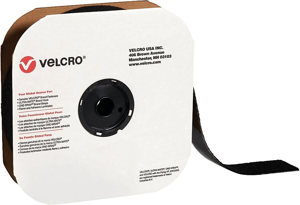 Velcro Loop Only Tape 2" x 75' Sticky Back Hook & Loop Fastener, Black, Roll (VEL138)
