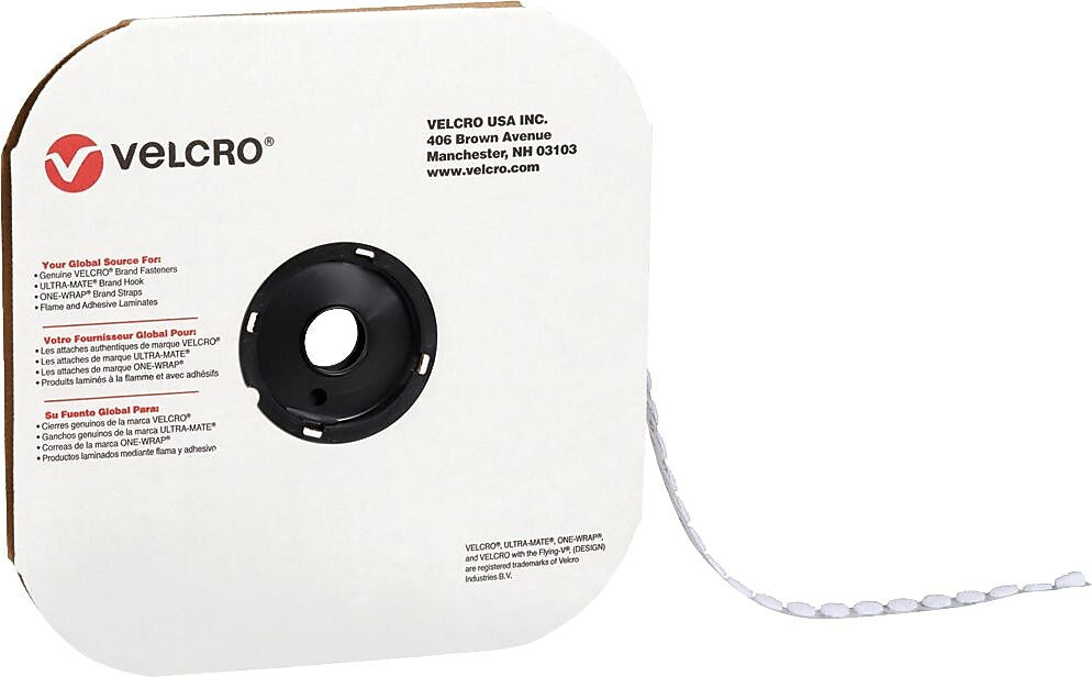 Velcro Loop Only Dots 1/2" Dia. Sticky Individual Back Hook & Loop Fastener, White, 1440/Carton (VEL124)