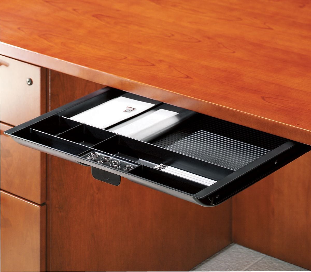 National Office Furniture Arrowood™ Laminate Plastic Center Drawer, Black, 2"H x 22"W x 19 3/16"D