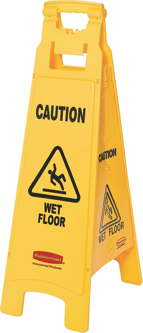 Rubbermaid® Commercial "Caution Wet Floor" 4-Sided Floor Sign, 12 " x 38 ", Plastic, Yellow, Each (RCP 6114-77 YEL)