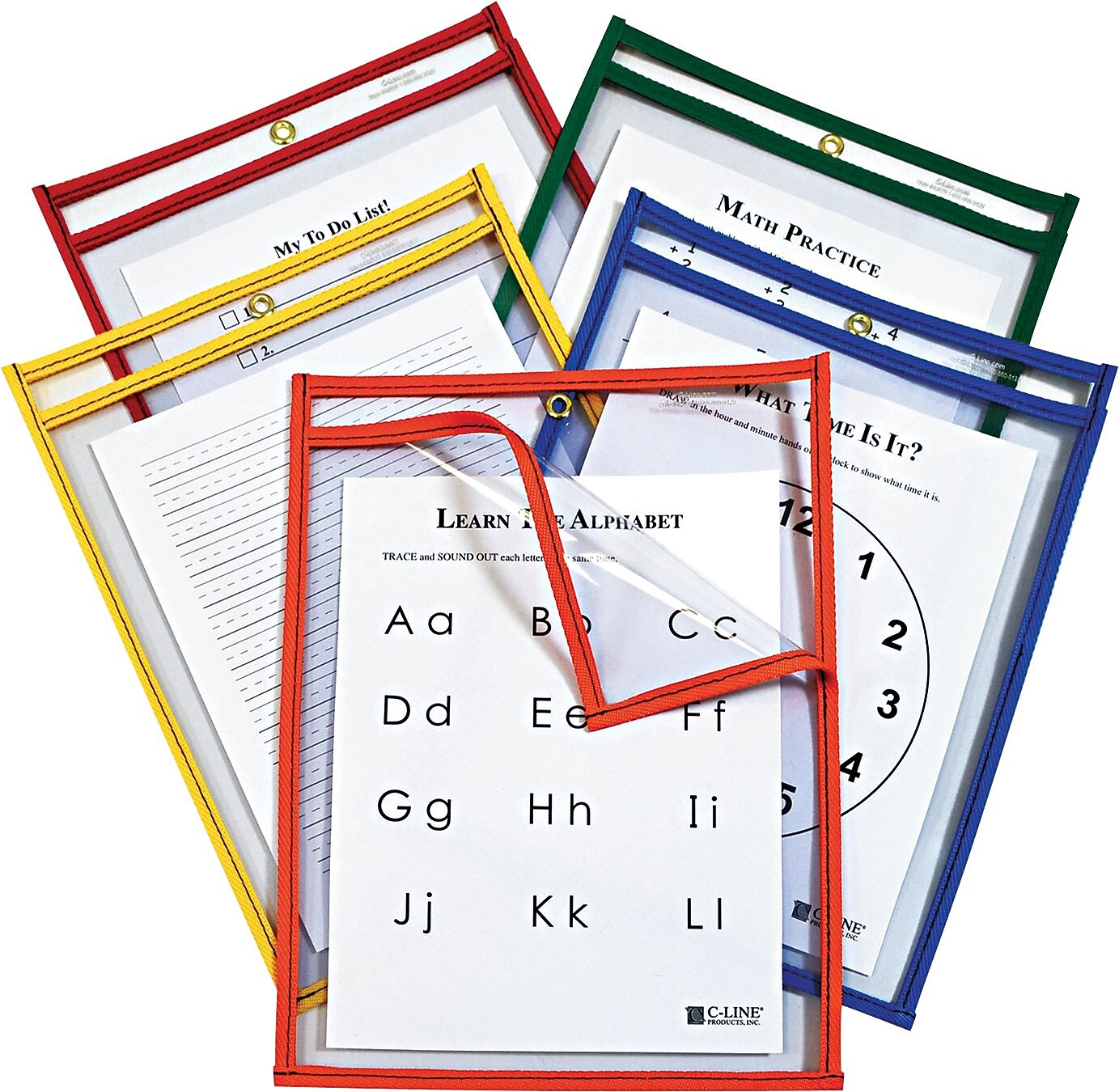 Reusable Dry Erase Pockets, Open On 2 Sides, 9 x 12, Asst. Primary Colors, 25/Pk