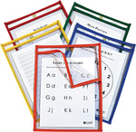 Reusable Dry Erase Pockets, Open On 2 Sides, 9 x 12, Asst. Primary Colors, 25/Pk