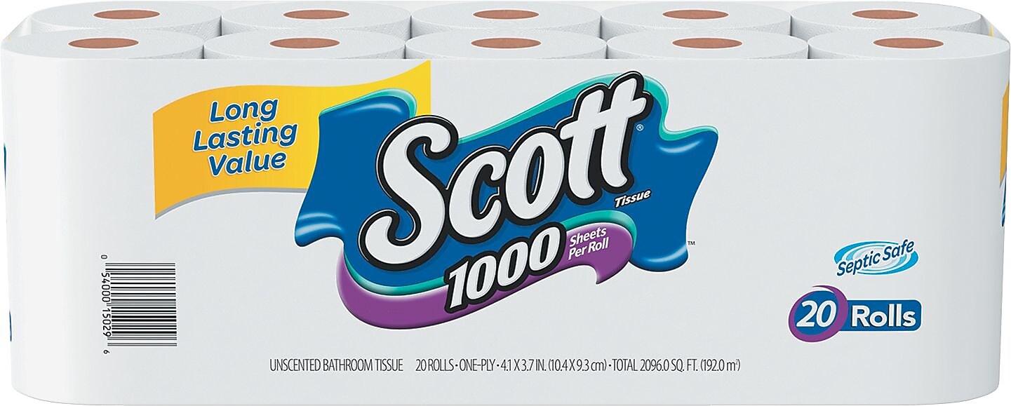 Standard Roll Bathroom Tissue, 1-Ply, 20/pk, 2pk/Carton