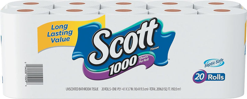 Standard Roll Bathroom Tissue, 1-Ply, 20/pk, 2pk/Carton