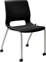 HON Motivate Stacking Chair, Onyx Shell, Textured Platinum Frame, 2 per Carton