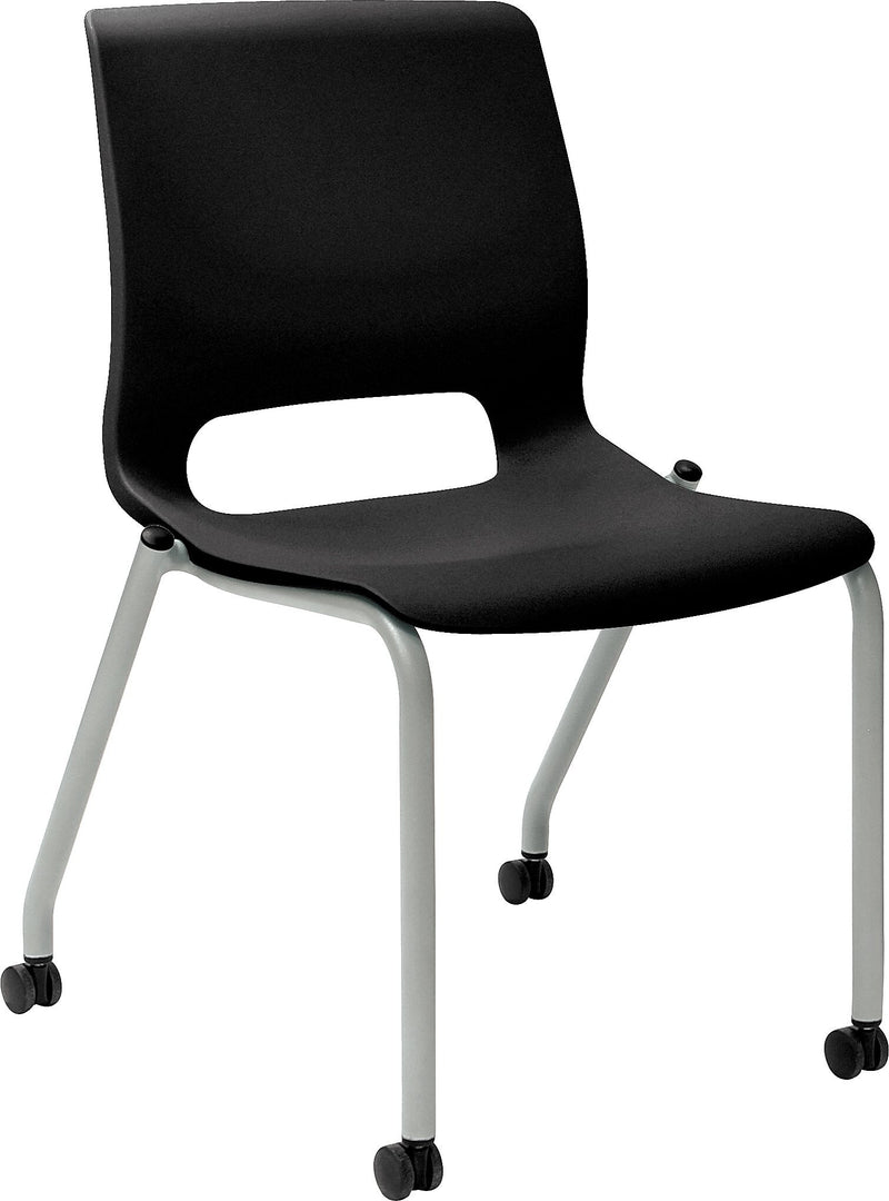HON Motivate Stacking Chair, Onyx Shell, Textured Platinum Frame, 2 per Carton