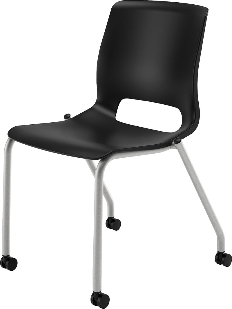 HON Motivate Stacking Chair, Onyx Shell, Textured Platinum Frame, 2 per Carton