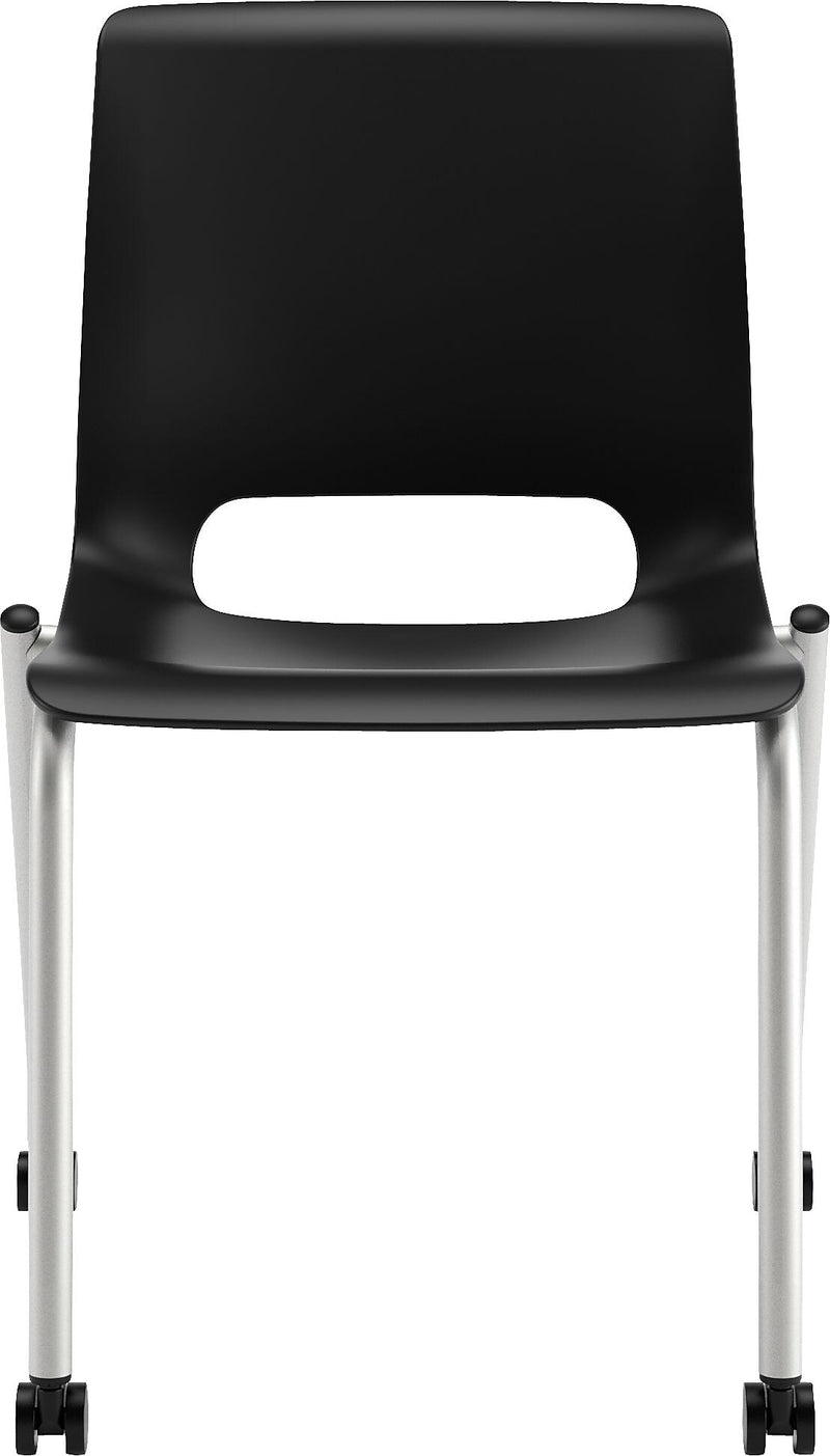 HON Motivate Stacking Chair, Onyx Shell, Textured Platinum Frame, 2 per Carton