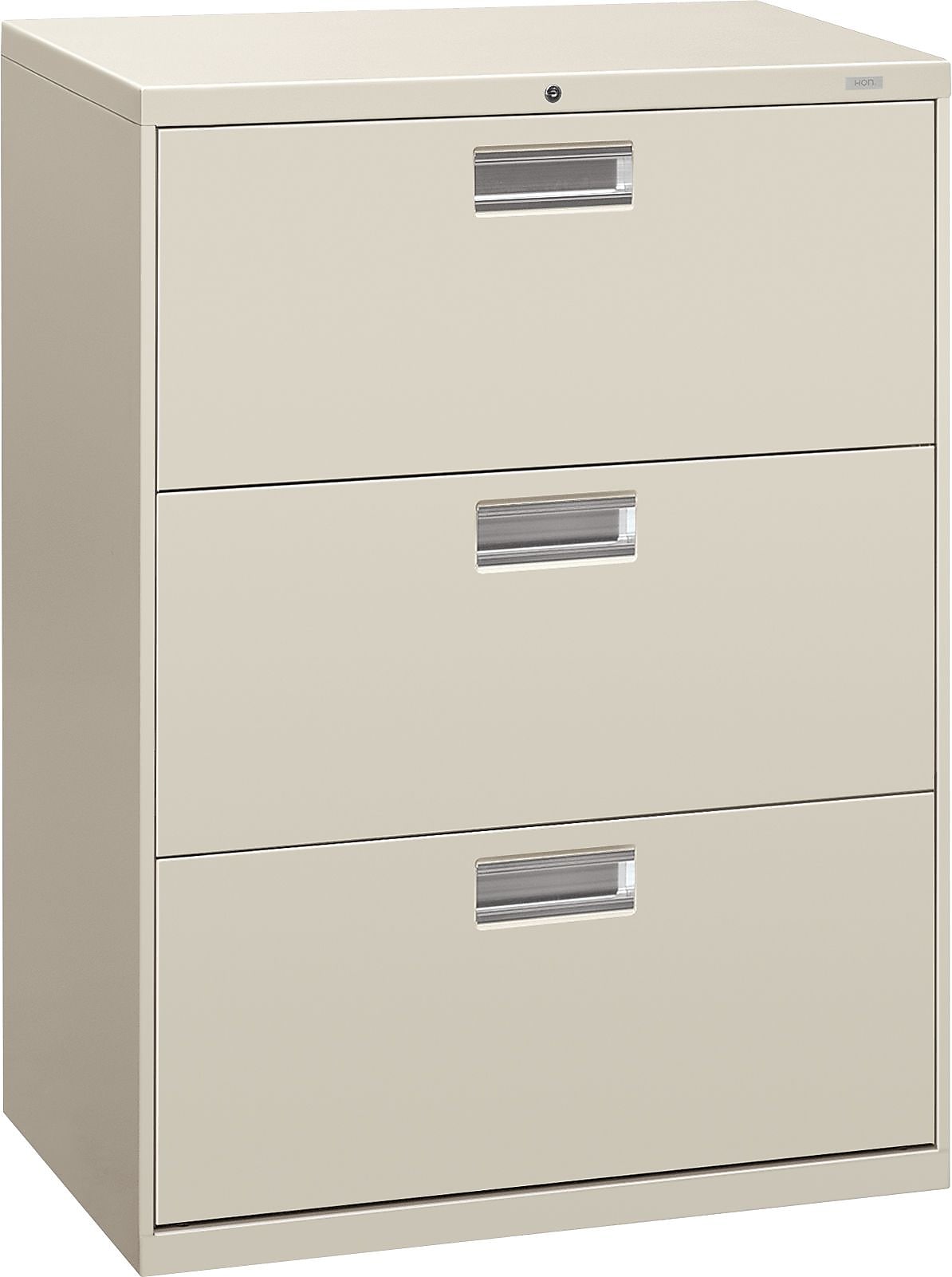 HON Brigade 600 Series H673 3-Drawer Lateral File Cabinet, Locking, Letter/Legal, Light Gray, 30" (HON673LQ)