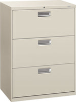 HON Brigade 600 Series H673 3-Drawer Lateral File Cabinet, Locking, Letter/Legal, Light Gray, 30" (HON673LQ)