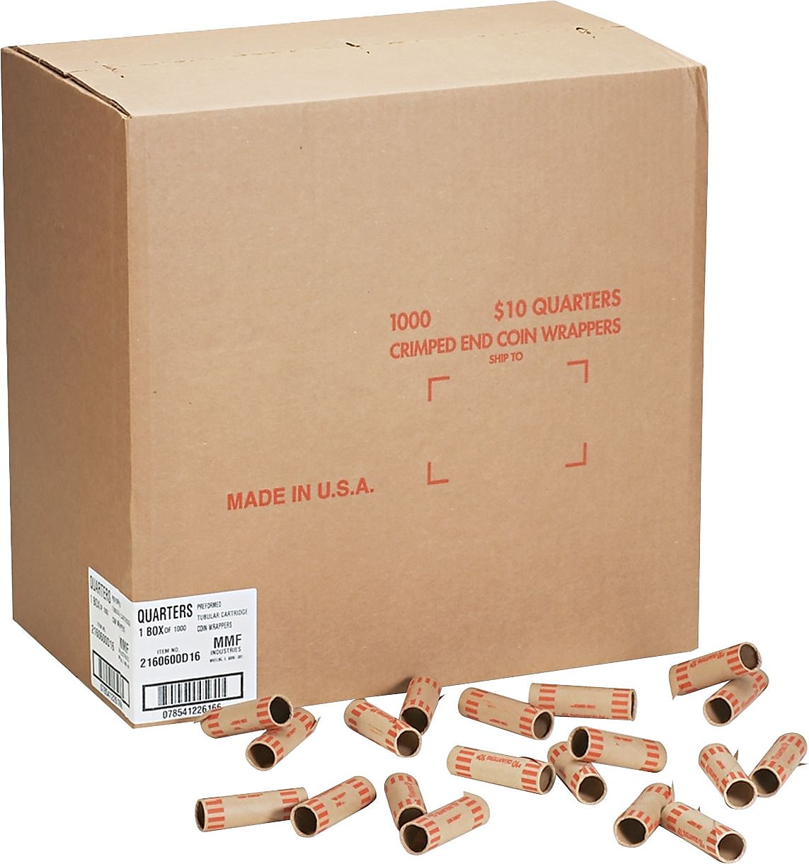 Preformed Tubular Coin Wrappers, Quarters, $10, 1000 Wrappers/box