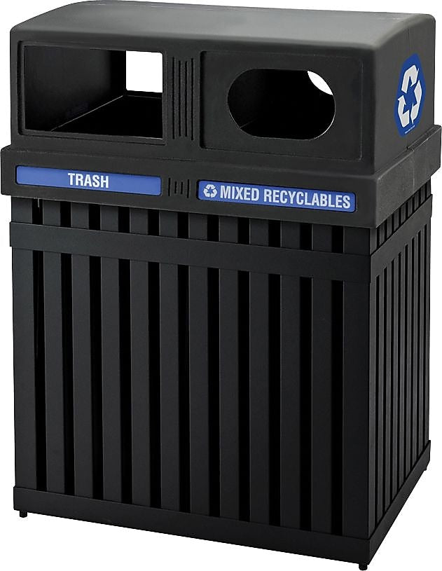 Commercial Zone ArchTec Series Parkview 2 Double Steel Recycling and Trash Center, 50 Gal, Black