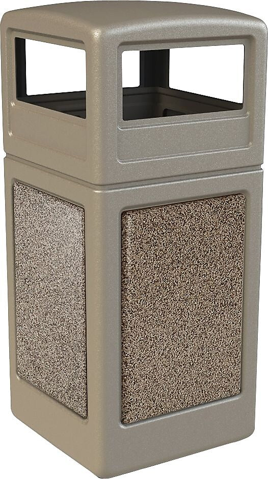Commercial Zone® StoneTec Trash Can, 42 Gallons, Beige/Riverstone Panels, 41 3/4" x 18 1/2" x 18 1/2"