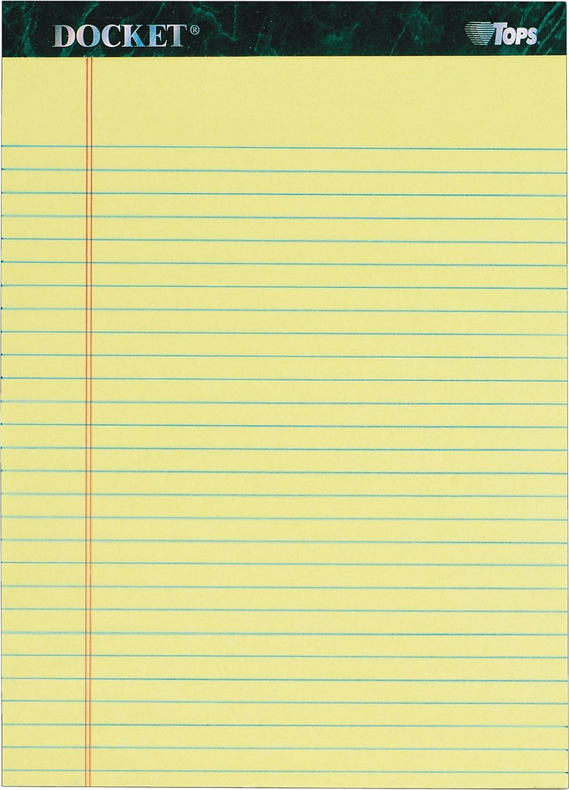 TOPS Docket Writing Pad, 8-1/2" x 11-3/4", Legal Ruled, Canary, 50 Sheets/Pad (63406)
