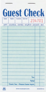 Guest Check Book, Carbon Duplicate, 3 1/2 x 6 7/10, 50/book, 50 Books/Ct