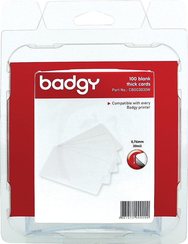 Badgy CR-80 Thick and Blank PVC Cards, White, 100/Pack (CBGC0030W)