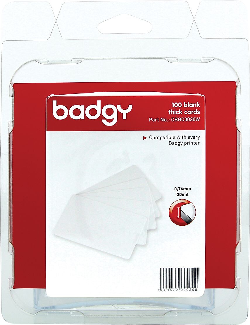 Badgy CR-80 Thick and Blank PVC Cards, White, 100/Pack (CBGC0030W)