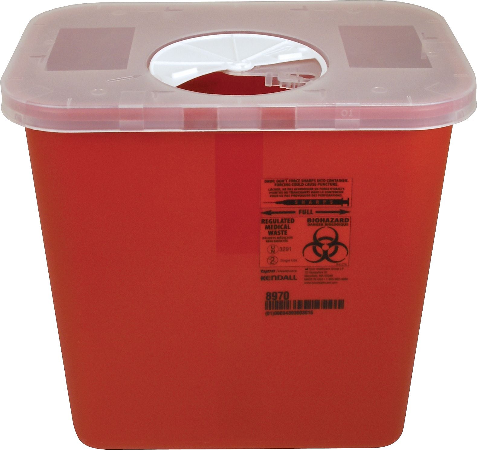 Covidien Sharps Plastic Container, 2-Gallon Container with Rotor Lid, Red (SRRO100970)